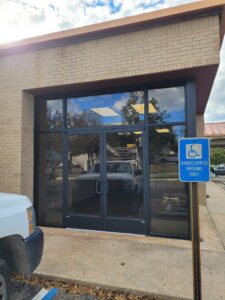 New commercial storefront glass entry doors installed by Universal Glass in Mobile, AL